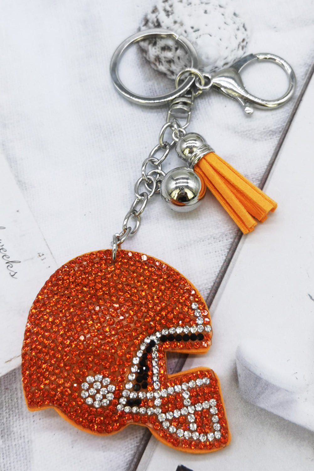 Russet Orange Crystal Baseball Cap Tassel Key Ring Other Accessories JT's Designer Fashion