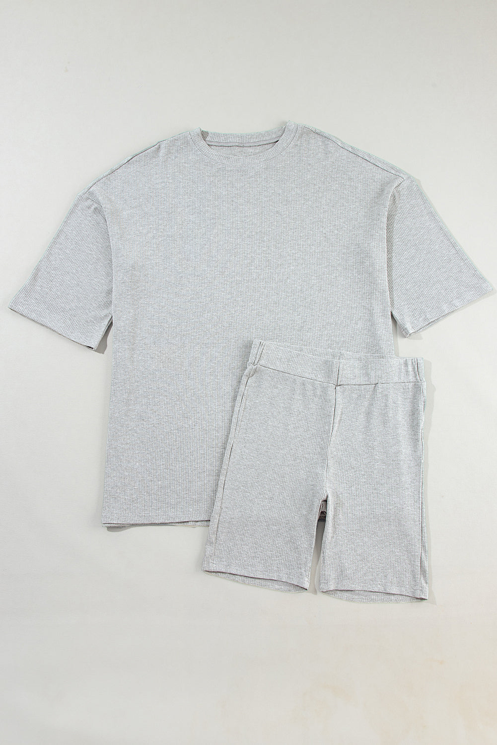 Light Grey Solid Color Loose Tunic Top and Slim Shorts Set Short Sets JT's Designer Fashion