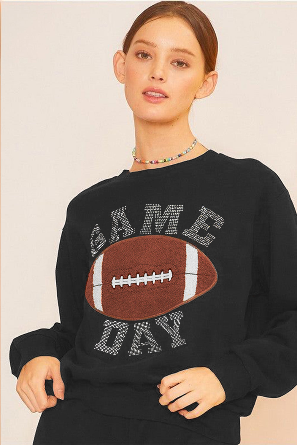 Black GAME DAY Rugby Football Graphic Pullover and Shorts Casual Outfit Short Sets JT's Designer Fashion