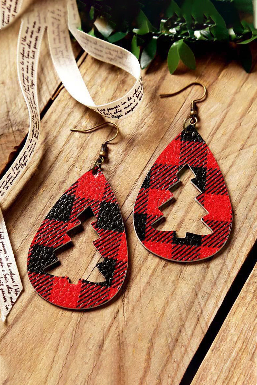 Plaid Christmas Tree Shape Drop Earrings Jewelry JT's Designer Fashion