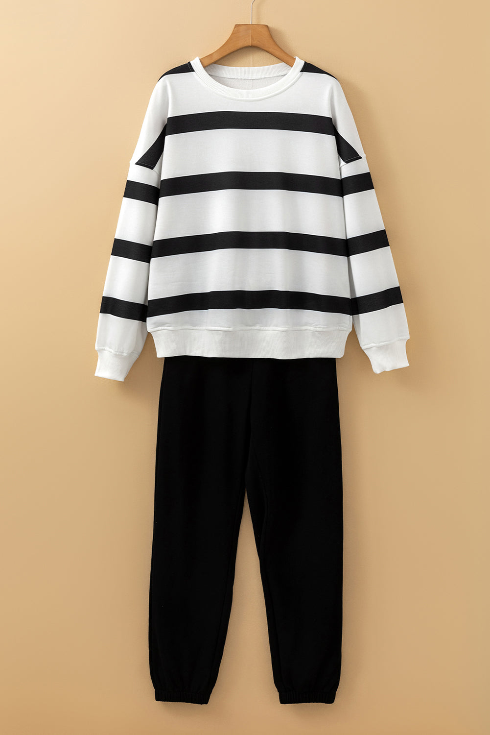 Black Stripe Drop Shoulder Pullover and Jogger Pants Set Pant Sets JT's Designer Fashion