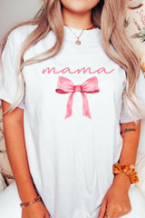 White MAMA Bowknot Graphic Crewneck Tee Graphic Tees JT's Designer Fashion