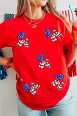 Red Sequin Stars and Stripes Balloon Puppy Graphic Crewneck Tee Graphic Tees JT's Designer Fashion