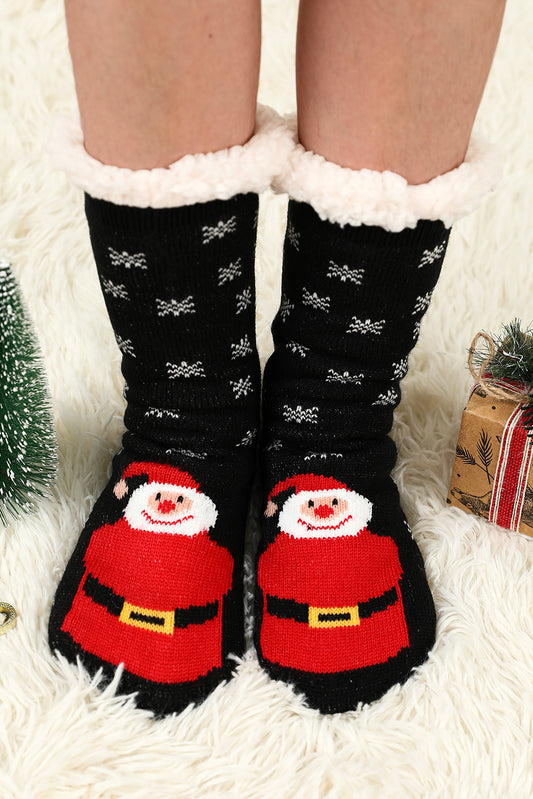 Black Christmas Cartoon Pattern Woolen Knit Socks Socks JT's Designer Fashion