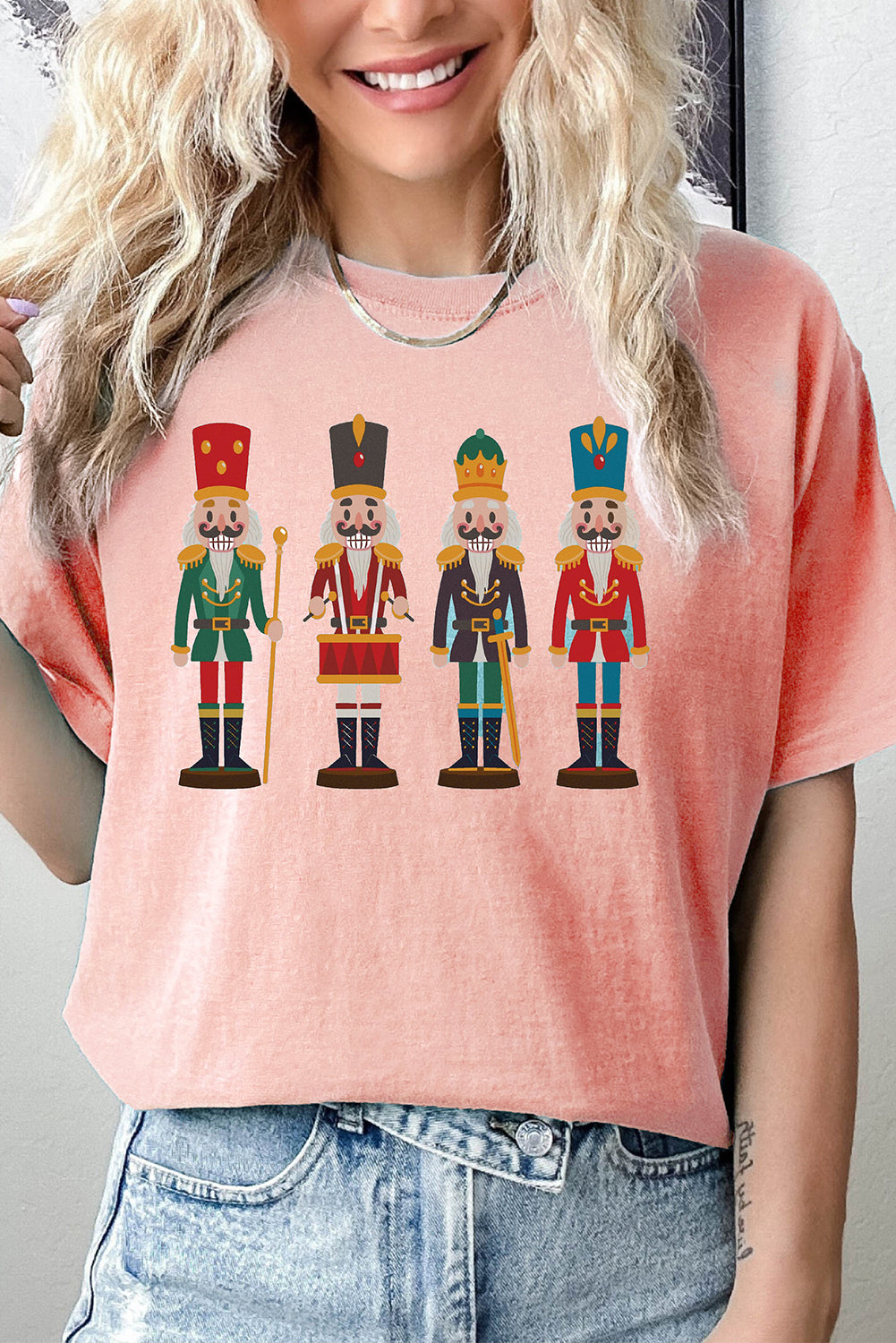 Pink Cute Nutcracker Graphic Crewneck Christmas T Shirt Graphic Sweatshirts JT's Designer Fashion