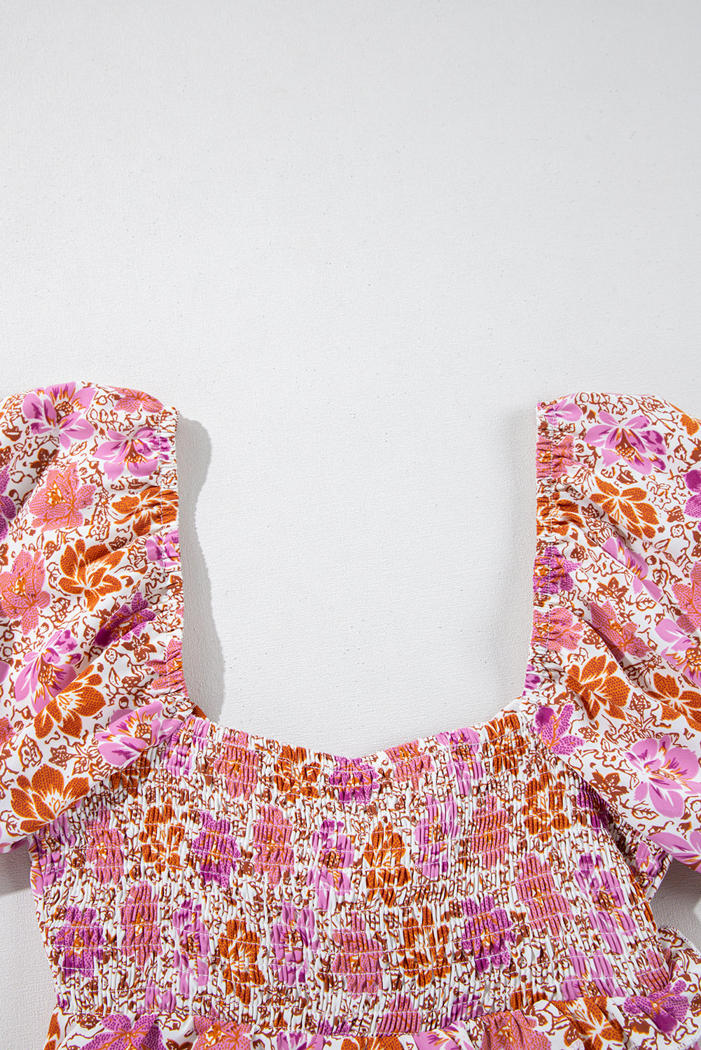 Pink Floral Square Neck Knotted Ruffle Midi Dress Floral Dresses JT's Designer Fashion