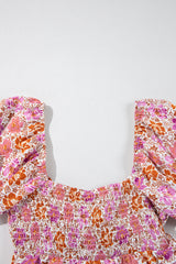 Pink Floral Square Neck Knotted Ruffle Midi Dress Floral Dresses JT's Designer Fashion