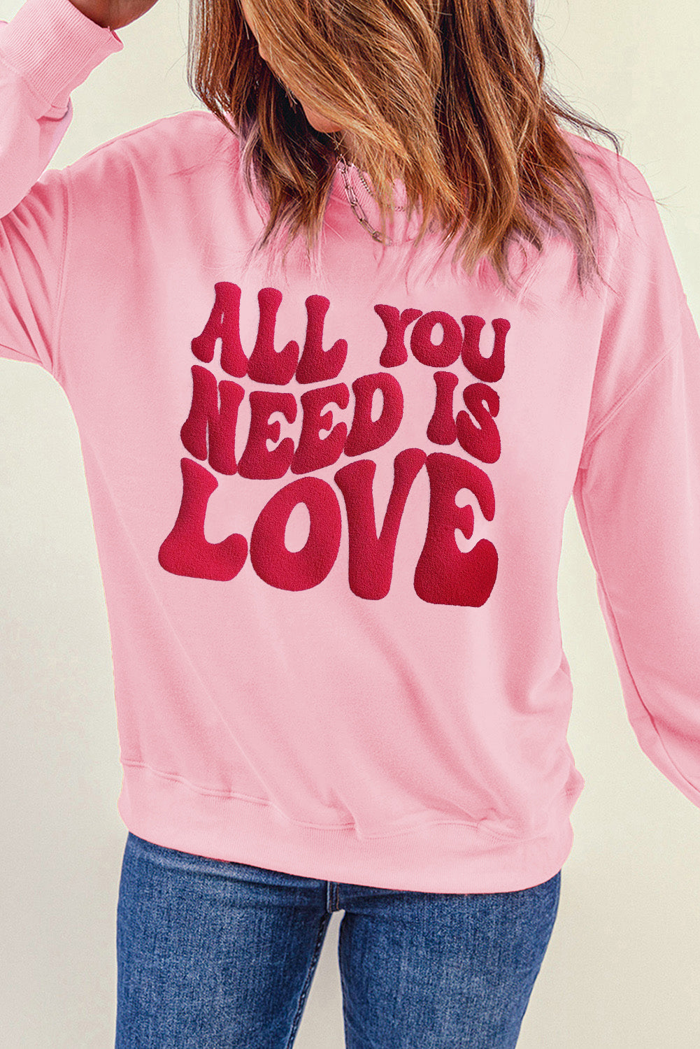 Pink ALL YOU NEED IS LOVE Valentines Slogan Printed Sweatshirt Graphic Sweatshirts JT's Designer Fashion