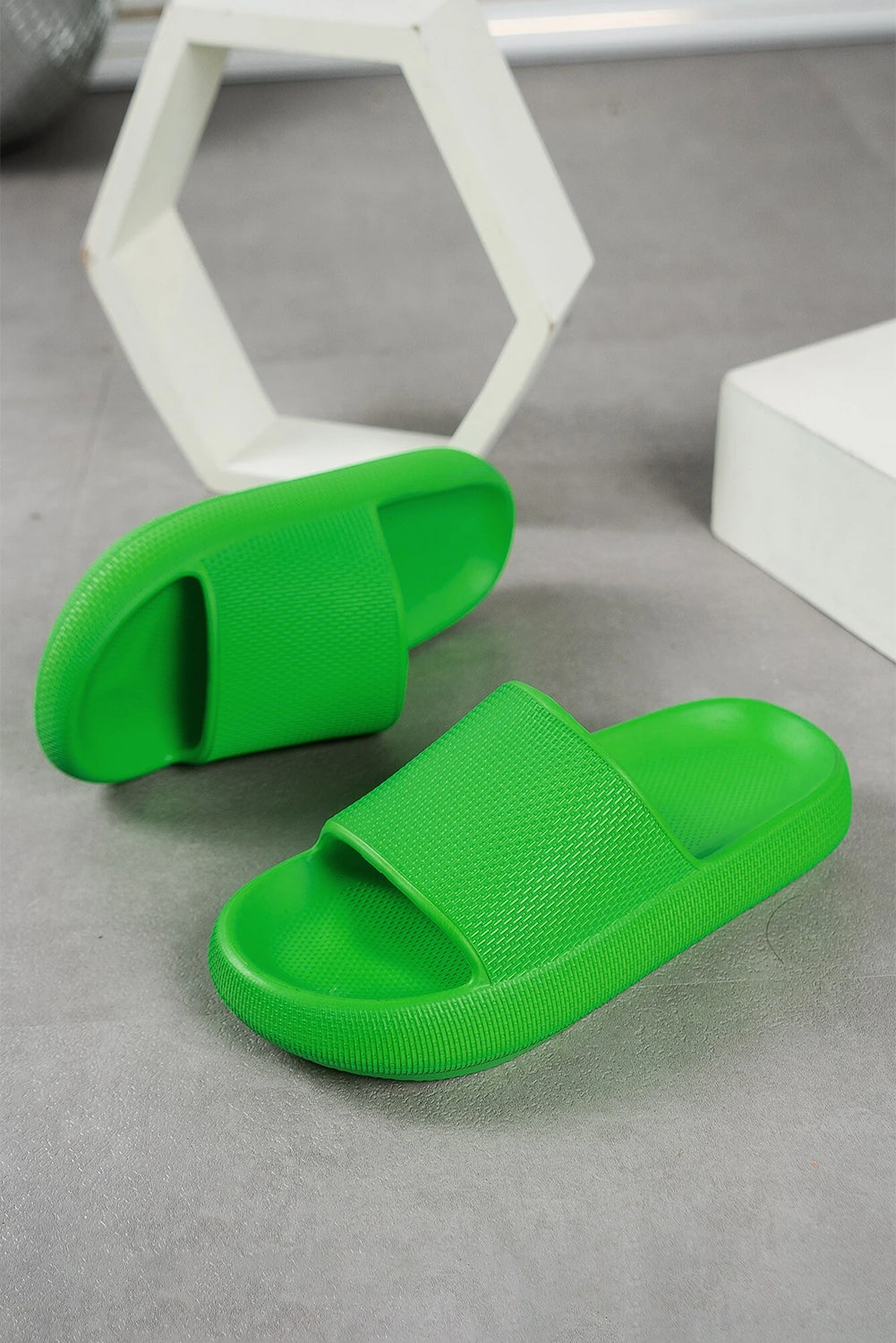 Bright Green Solid Non-slip Wide Band Thick Sole Slippers Slippers JT's Designer Fashion