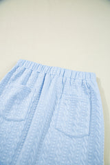 Beau Blue Contrast Trim Textured Crewneck Tee and Pocketed Skirt Set Two Piece Dresses JT's Designer Fashion