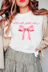 White MAMA Bowknot Graphic Crewneck Tee Graphic Tees JT's Designer Fashion