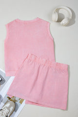 Light Pink 2 Pieces Mineral Wash Cotton Tank Top Lined Split Skirt Set Two Piece Dresses JT's Designer Fashion