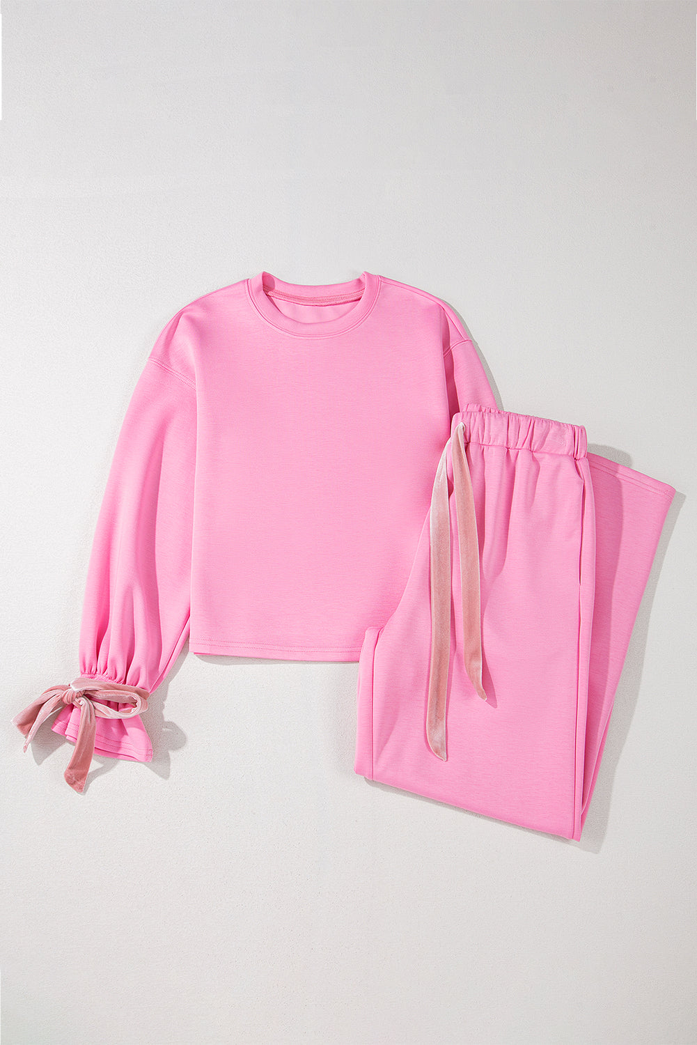 Bonbon Solid Color Drawstring Long Sleeve Top and Pants Set Pant Sets JT's Designer Fashion