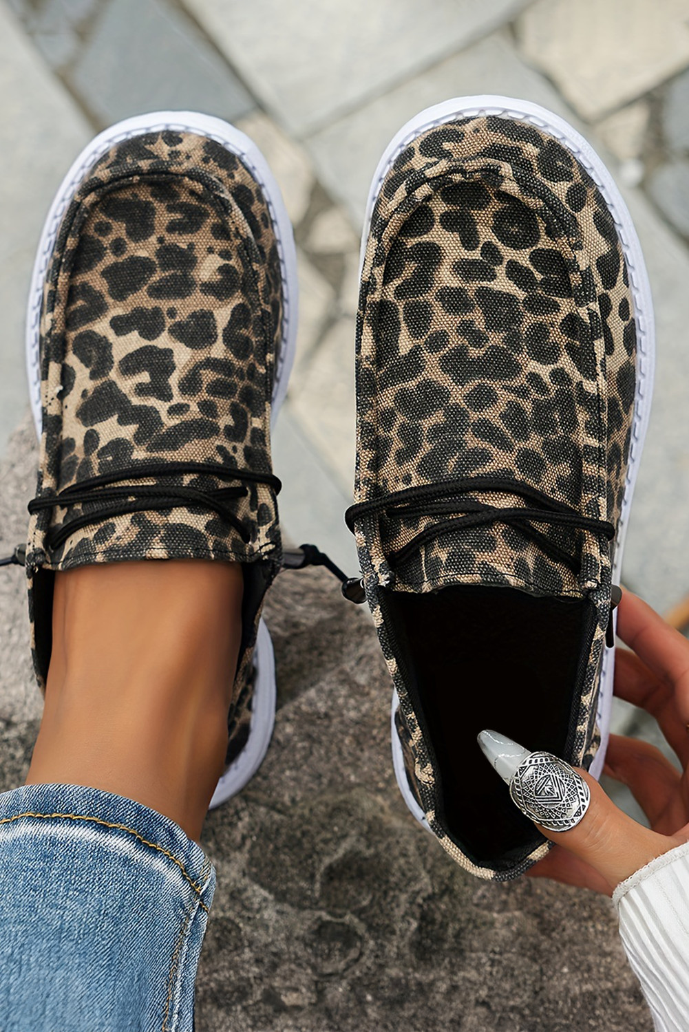 Coffee Lace-up Decor Leopard Canvas Shoes Women's Shoes JT's Designer Fashion