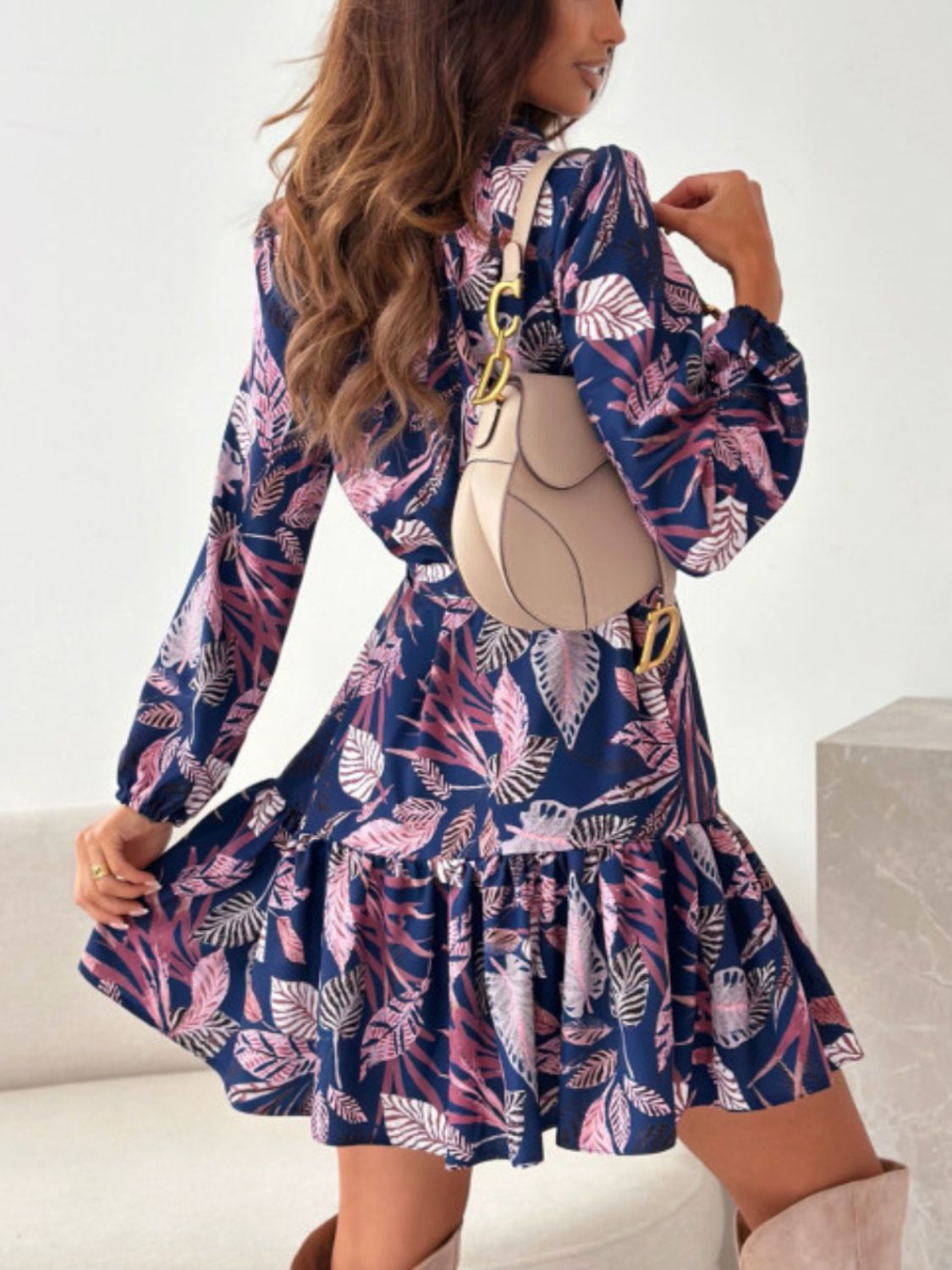 Ruffle Hem Floral Long Sleeve Dress Mini Dresses JT's Designer Fashion