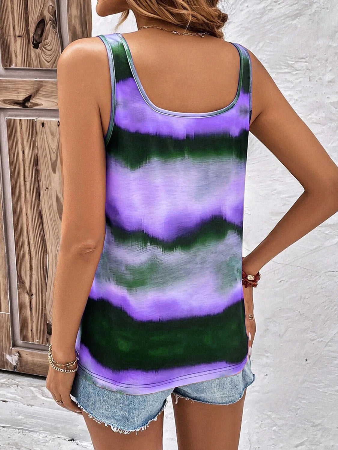 Tie-Dye Scoop Neck Wide Strap Tank Tank Tops JT's Designer Fashion