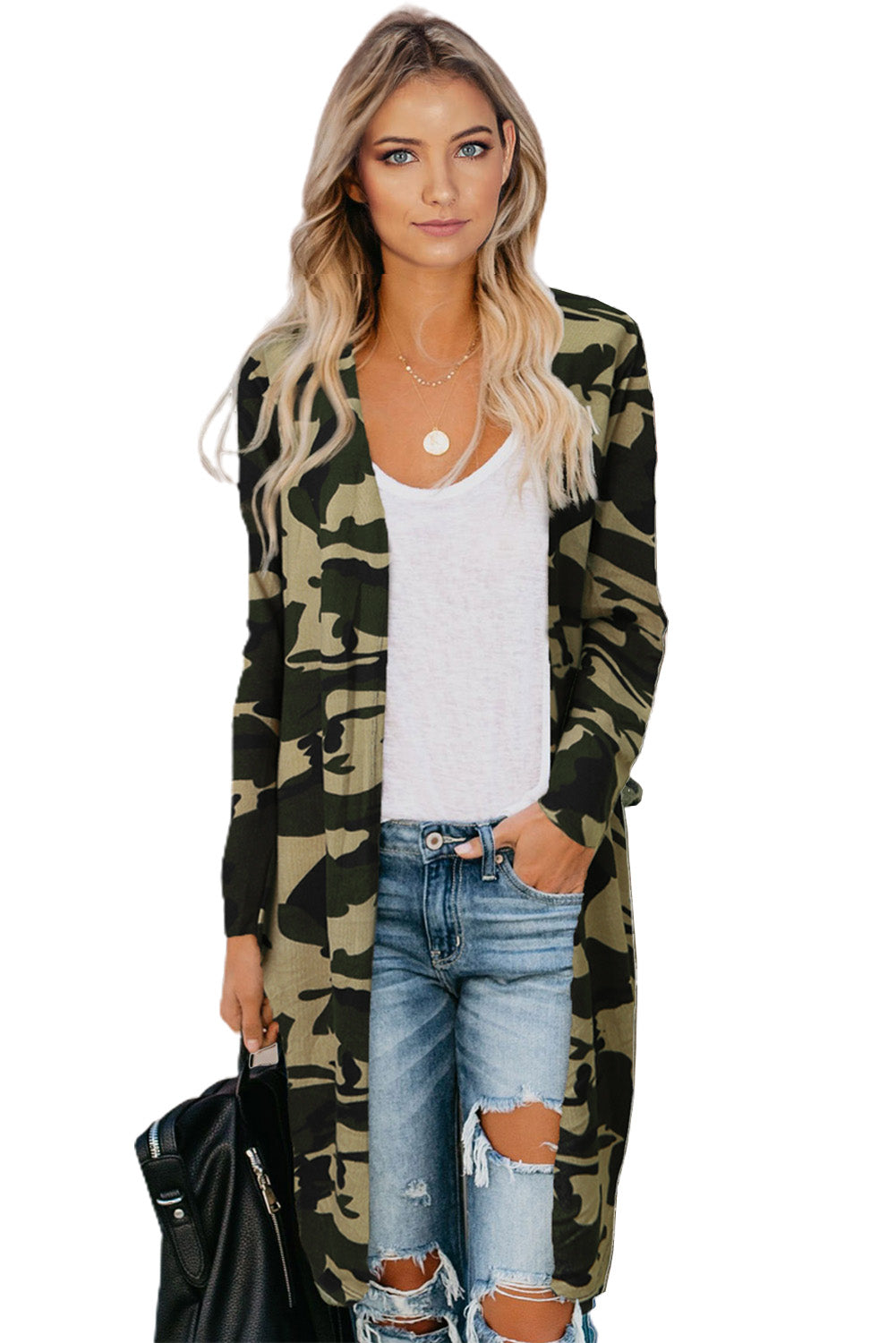 Green Camo Print Long Cardigan Sweaters & Cardigans JT's Designer Fashion