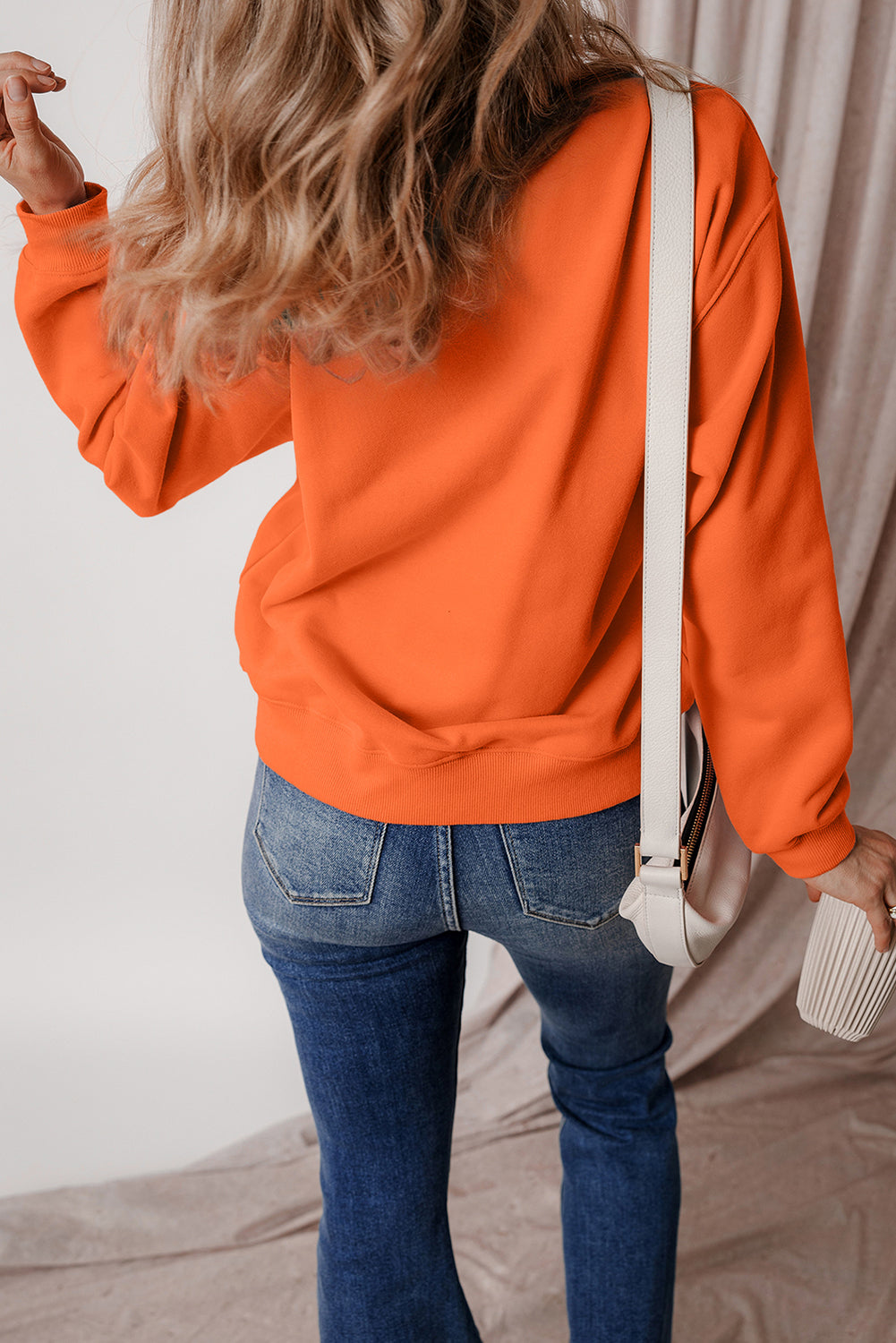 Russet Orange Glittering Pumpkin Season Graphic Drop Shoulder Pullover Sweatshirt Graphic Sweatshirts JT's Designer Fashion