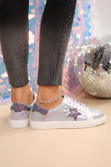 Silvery Star Sequin Patchwork Criss Cross Casual Shoes Women's Shoes JT's Designer Fashion