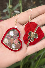 Fiery Red Box of Chocolate Heart Shape Dangle Earrings Jewelry JT's Designer Fashion
