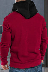 Fiery Red Valentine Love Heart Print Color Block Men's Pullover Hoodie Men's Tops JT's Designer Fashion
