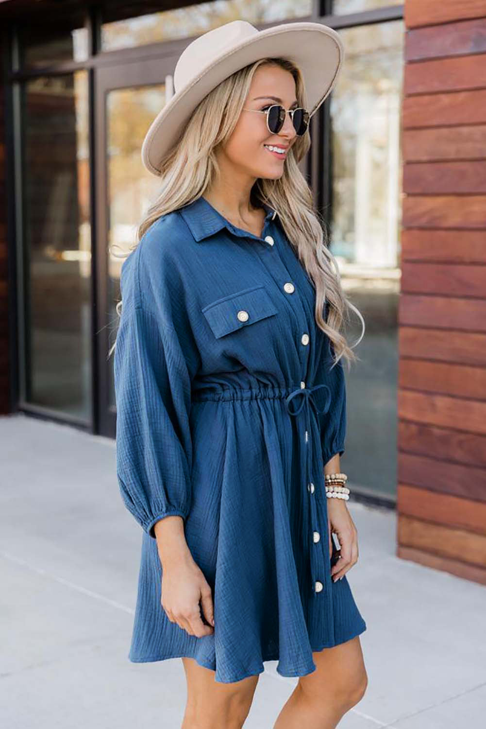 Blue Tunic Shirt Dress Mini Dresses JT's Designer Fashion