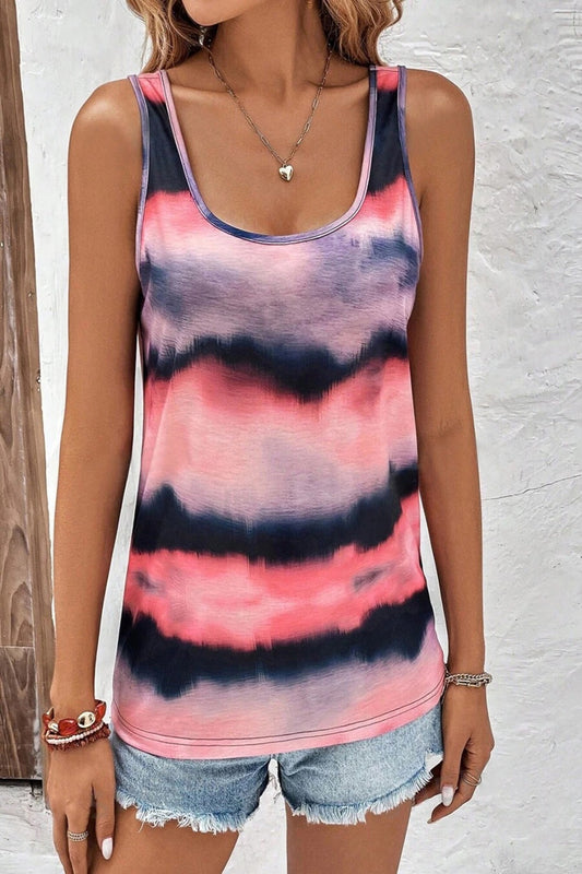 Tie-Dye Scoop Neck Wide Strap Tank Coral Tank Tops JT's Designer Fashion