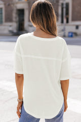 White Embroidered Stars Stripes Bowknot Logo Textured Knit T Shirt Graphic Tees JT's Designer Fashion