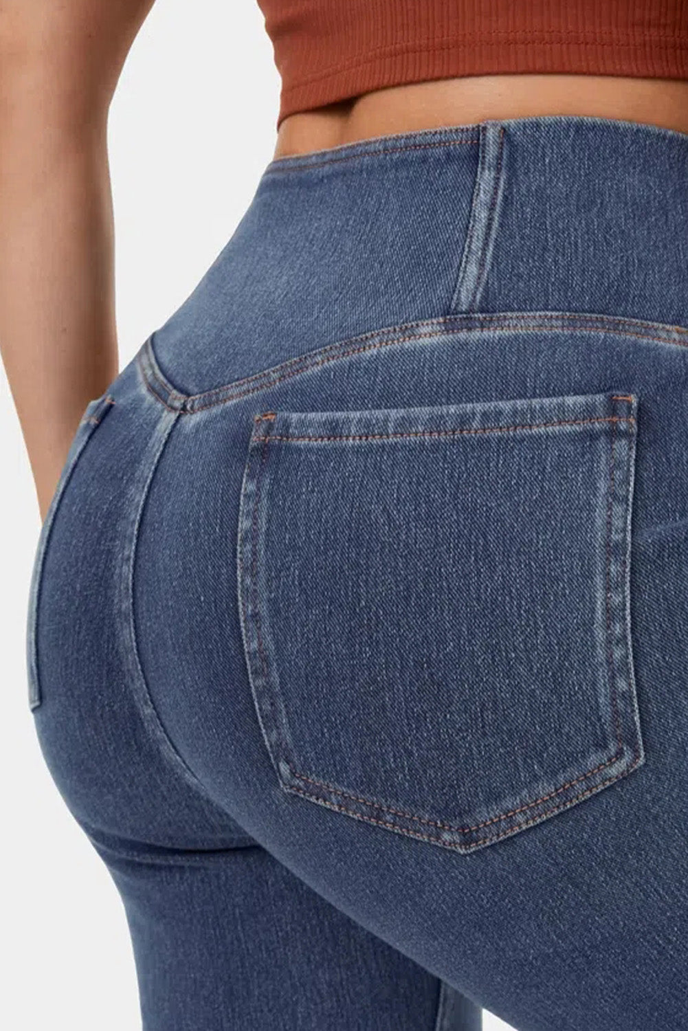 Sail Blue Crossover High Waisted Stretchy Flare Jeans Bottoms JT's Designer Fashion
