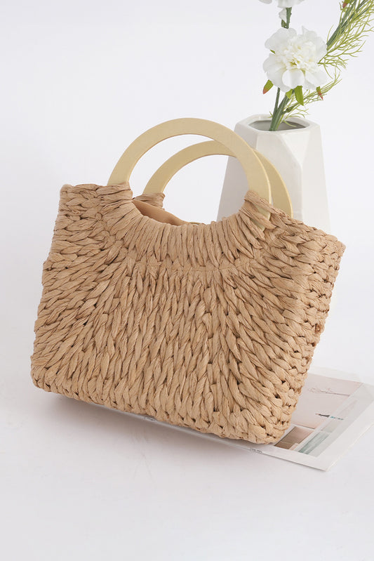 Camel Retro Straw Woven Handle Bag Handbags JT's Designer Fashion