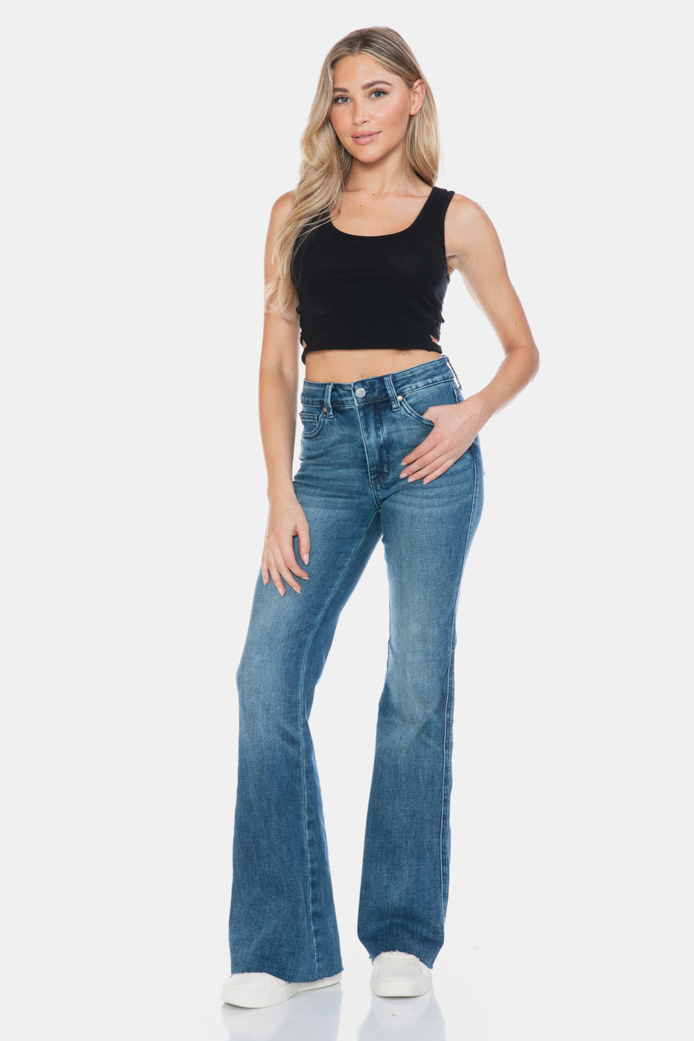 Judy Blue Full Size Tummy Control Cut Hem Flare Jeans Jeans JT's Designer Fashion