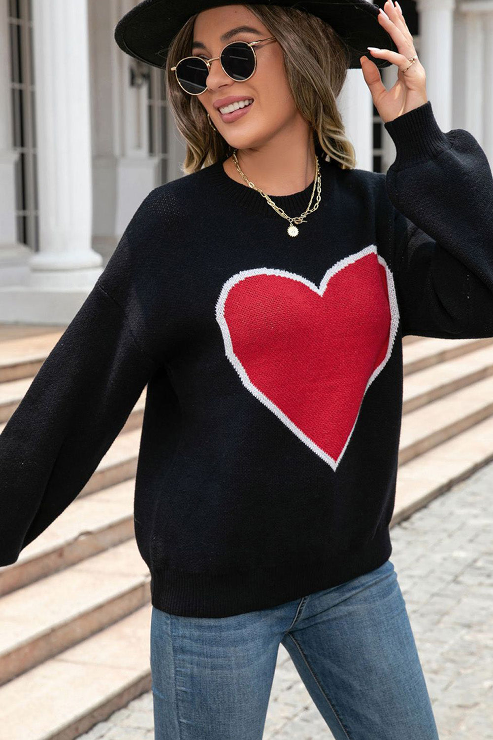 Black Heart Graphic Valentine Sweater Sweaters & Cardigans JT's Designer Fashion