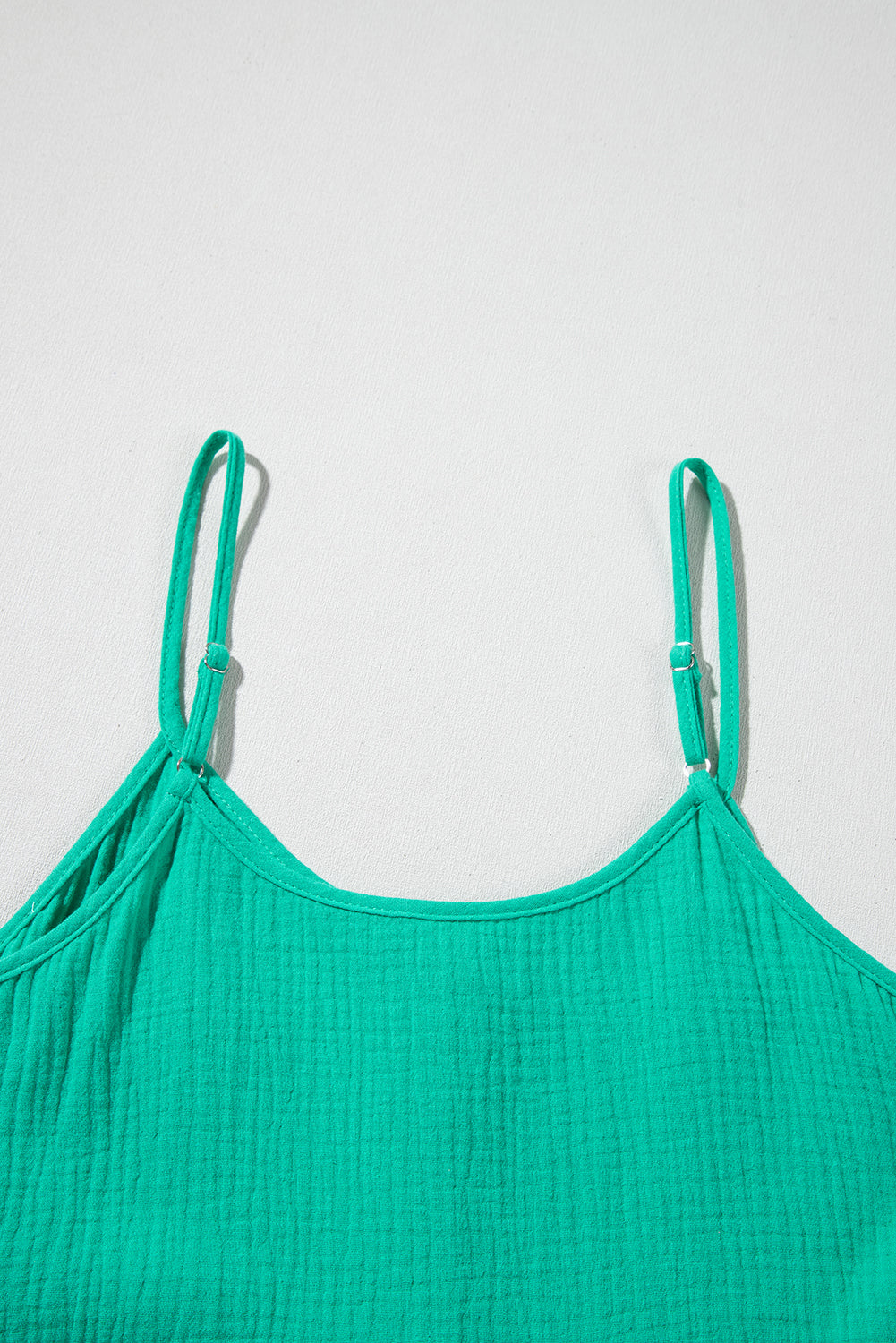 Sea Green Textured Buttoned Thin Strap Tiered Loose Fit Mini Dress Mini Dresses JT's Designer Fashion
