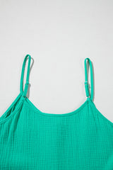 Sea Green Textured Buttoned Thin Strap Tiered Loose Fit Mini Dress Mini Dresses JT's Designer Fashion