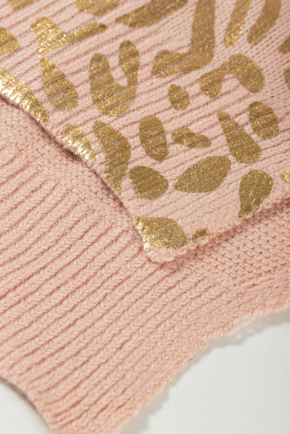 Apricot Glitter Leopard Print Puff Sleeve Sweater Sweaters & Cardigans JT's Designer Fashion