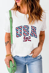 White Checkered USA Graphic Casual Tee Graphic Tees JT's Designer Fashion