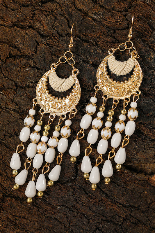 White Boho Beaded Tassel Alloy Charm Earrings Jewelry JT's Designer Fashion