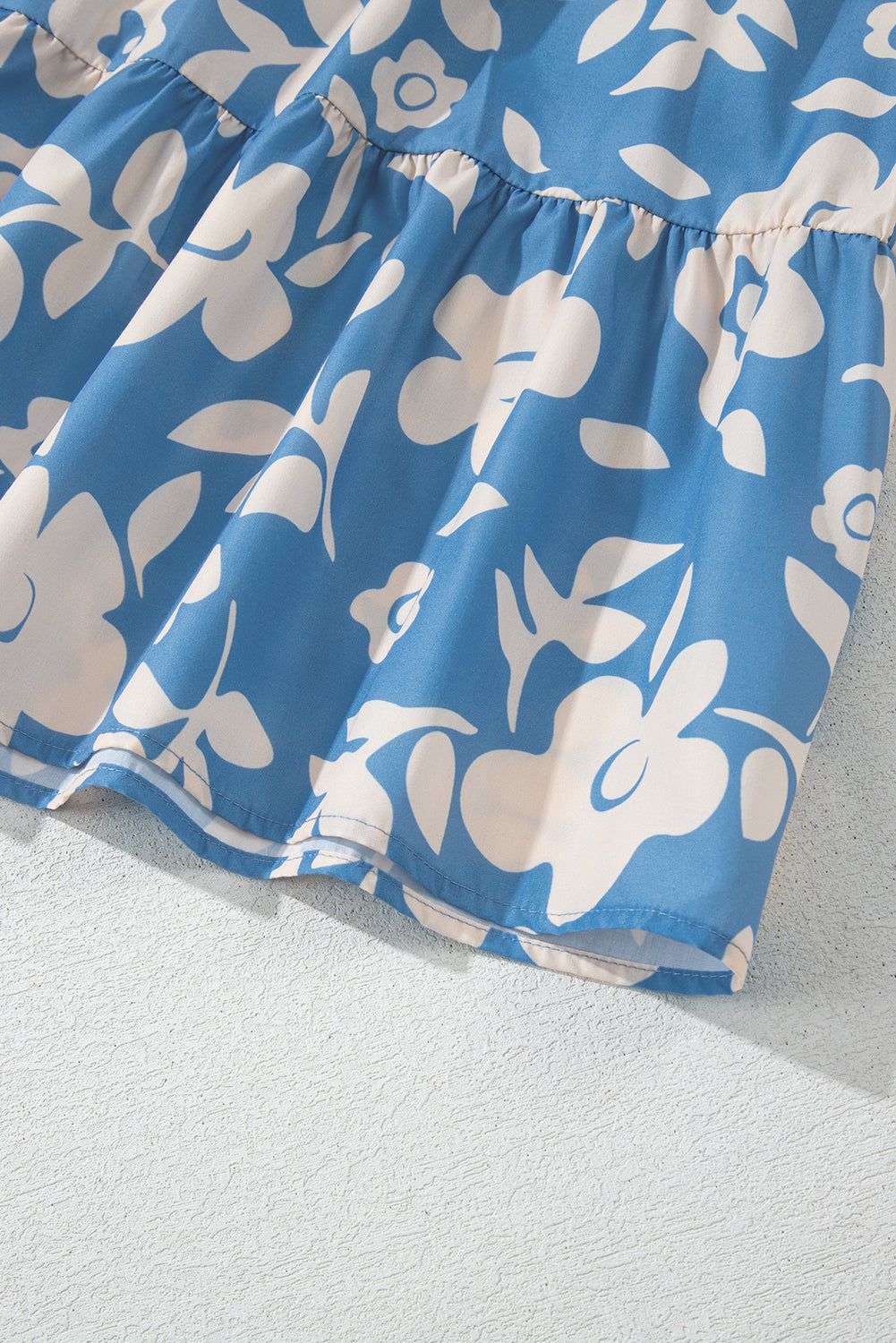 Sky Blue Floral U Neck Flutter Shoulder Tiered Flowy Midi Dress Floral Dresses JT's Designer Fashion