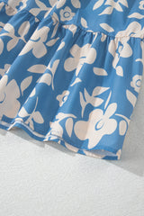 Sky Blue Floral U Neck Flutter Shoulder Tiered Flowy Midi Dress Floral Dresses JT's Designer Fashion
