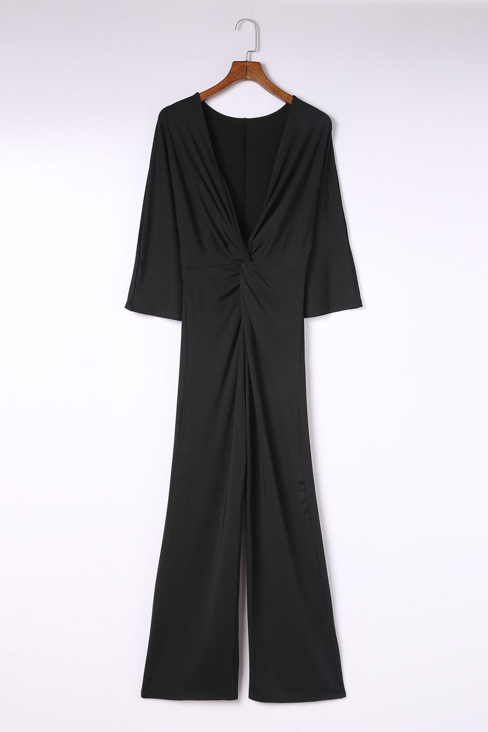 Black Deep V Neck Twisted Wide Leg Jumpsuit Jumpsuits & Rompers JT's Designer Fashion