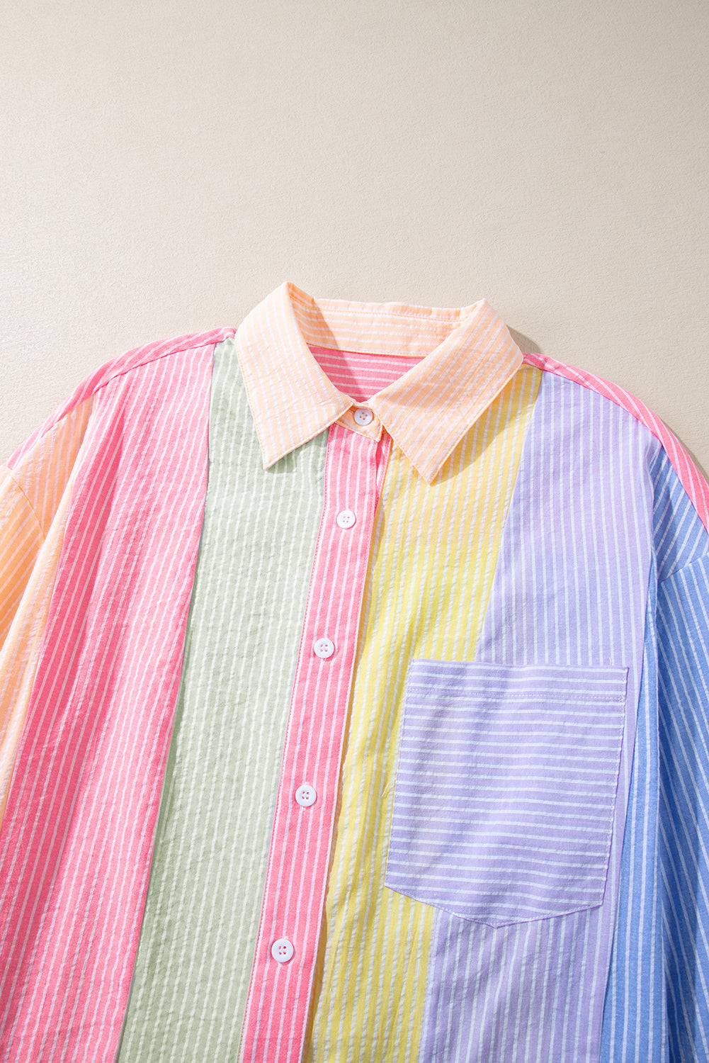 Pink Stripe Color Block Chest Pocket Oversized Shirt Blouses & Shirts JT's Designer Fashion