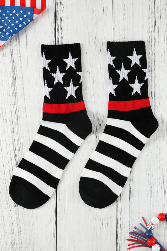 Black Striped and Star Pattern Soft Tube Socks Socks JT's Designer Fashion