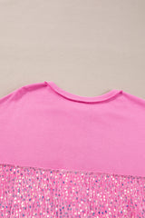 Bonbon Sequin Patchwork High Low Hem Henley Sweatshirt Sweatshirts & Hoodies JT's Designer Fashion