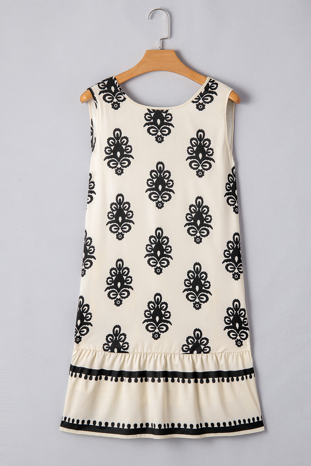 Beige Geometric Printed Sleeveless Hollowed Bowknot Back Mini Dress