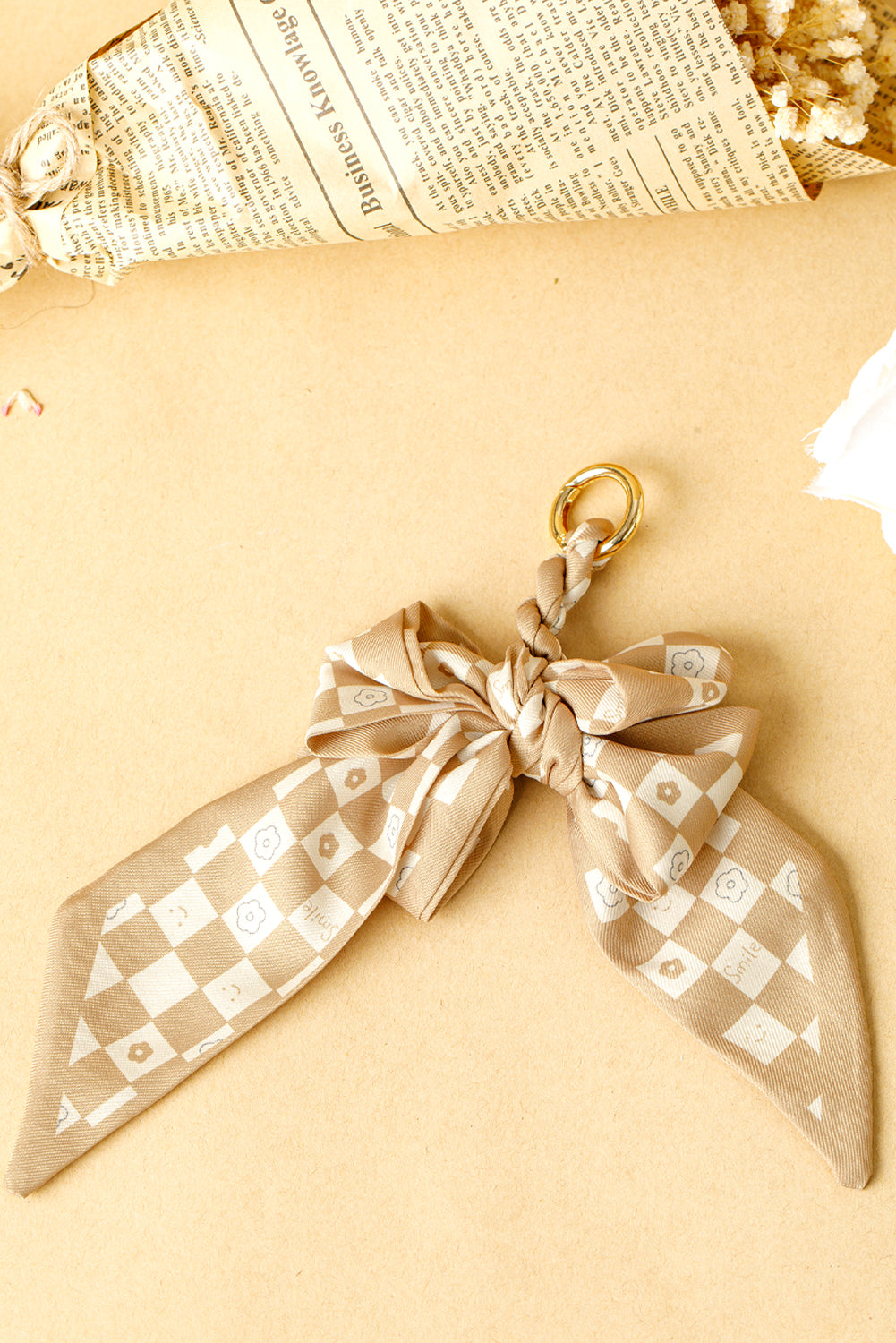 Smoke Gray Checkered Flower Bow Knot Keychain Other Accessories JT's Designer Fashion
