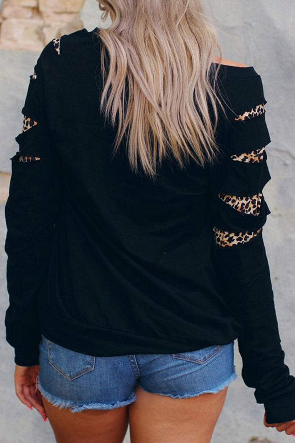 Valentine LOVE Leopard Print Cut-out Long Sleeve Sweatshirt Graphic Sweatshirts JT's Designer Fashion