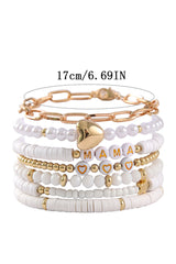 White MAMA Heart Pearl Beaded Chain Multi Layer Bracelet Jewelry JT's Designer Fashion