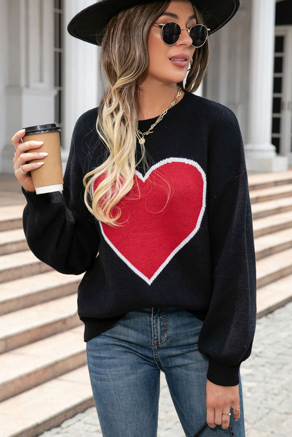 Black Heart Graphic Valentine Sweater Sweaters & Cardigans JT's Designer Fashion