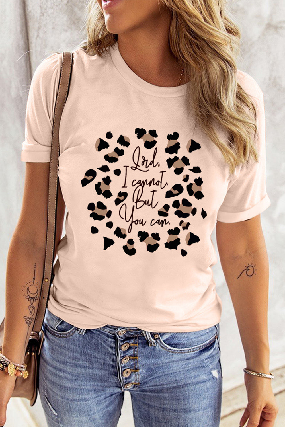 Pink Leopard Letter Printed Slim Fit Short Sleeve T Shirt Graphic Tees JT's Designer Fashion