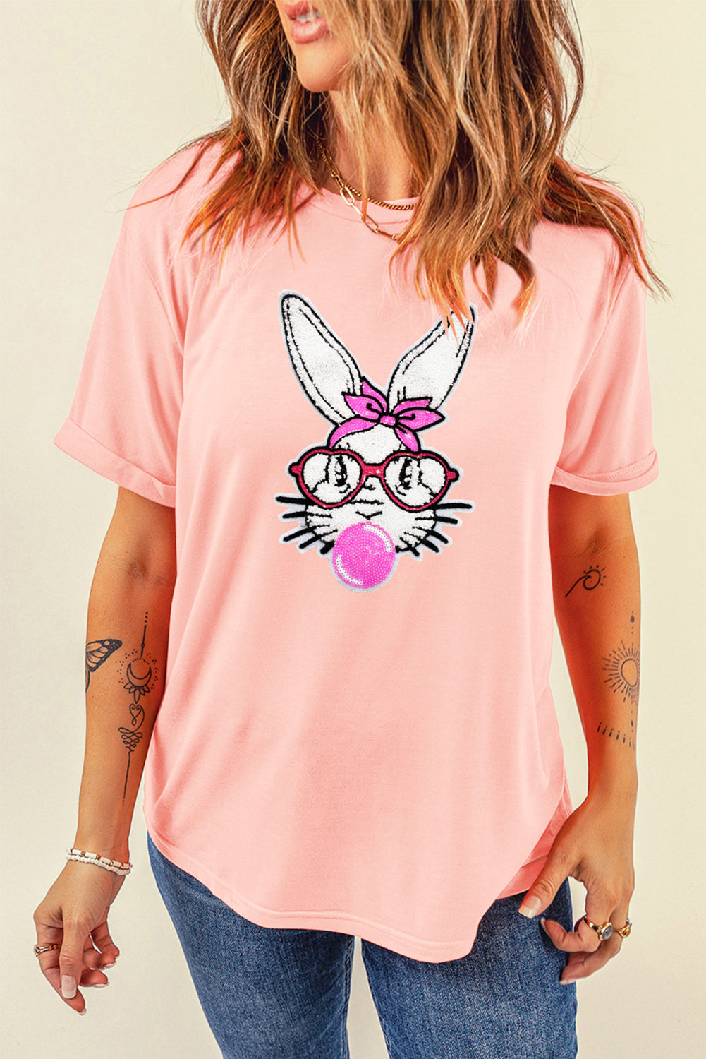 Pink Glasses Rabbit Easter Graphic Tee Graphic Tees JT's Designer Fashion